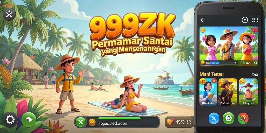 Screenshot utama 999ZK menampilkan pemain yang menikmati gameplay santai dan penuh warna.