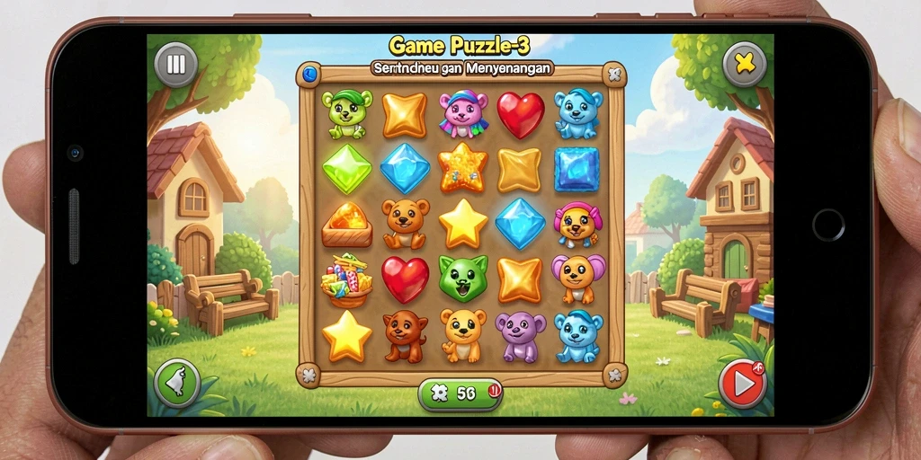 Screenshot gameplay seru dalam API77 menunjukkan aksi Match-3
