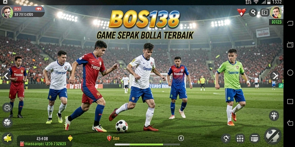 Tampilan gameplay BOS138 dengan pemain beraksi di lapangan sepak bola.