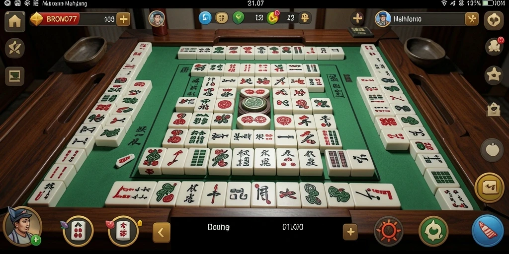 Tampilan gameplay BROMO77 yang menawan dengan ubin Mahjong.