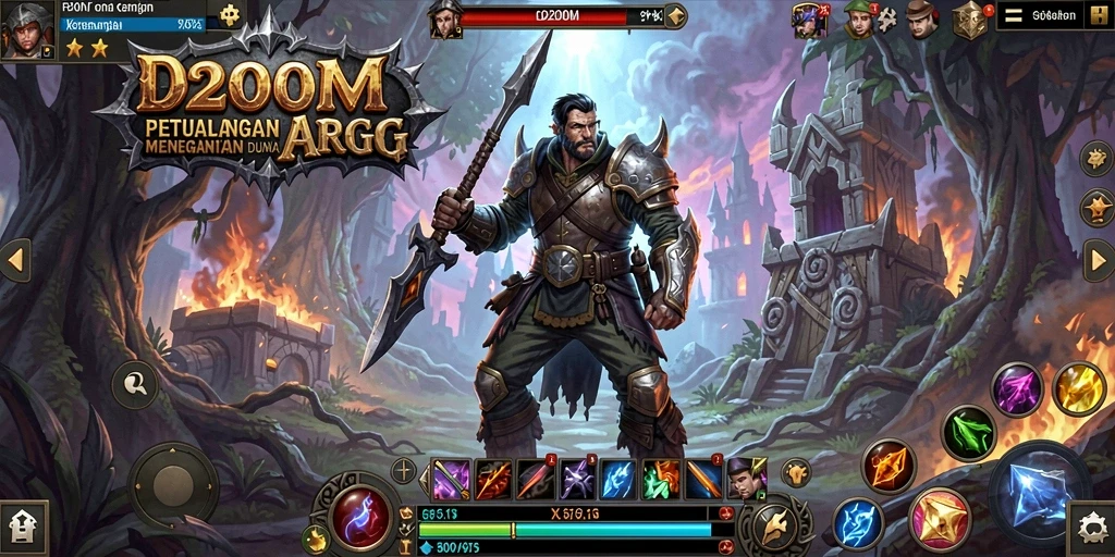 Screenshot utama D200M menampilkan aksi pertarungan yang mendebarkan dalam dunia ARPG.