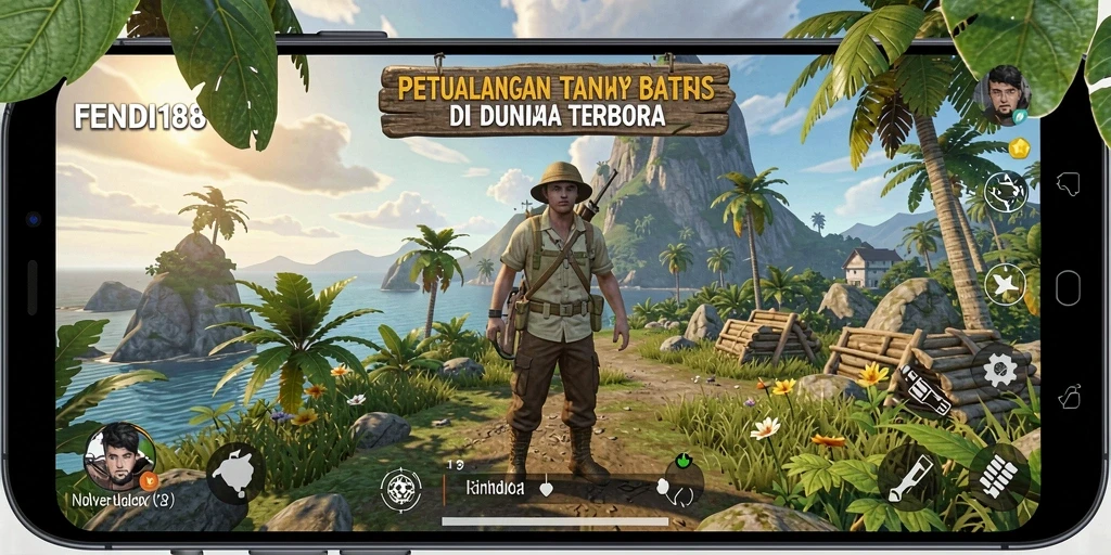 Screenshot menunjukkan pemain menjelajahi dunia terbuka yang luas di FENDI188.