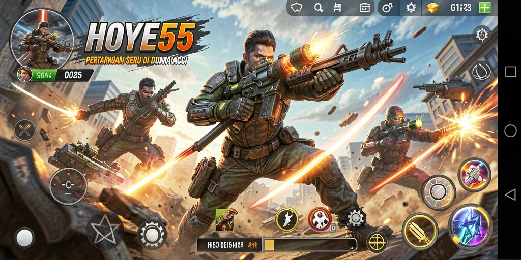Demontrasi aksi gameplay seru HOYE55 di pertarungan.