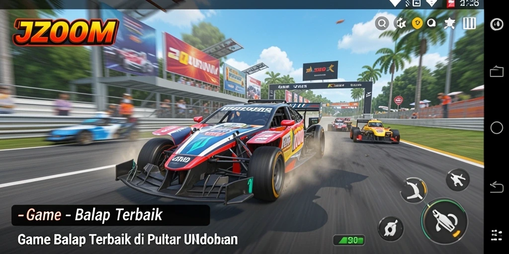 Tampilan gameplay seru di J200M dengan aksi balapan mendebarkan.