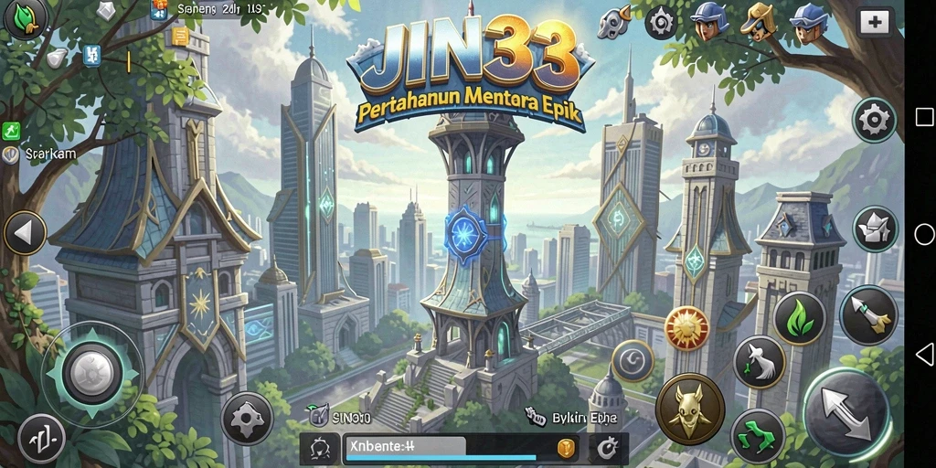 Screenshot gameplay JIN33 menampilkan suasana menegangkan Tower Defense.