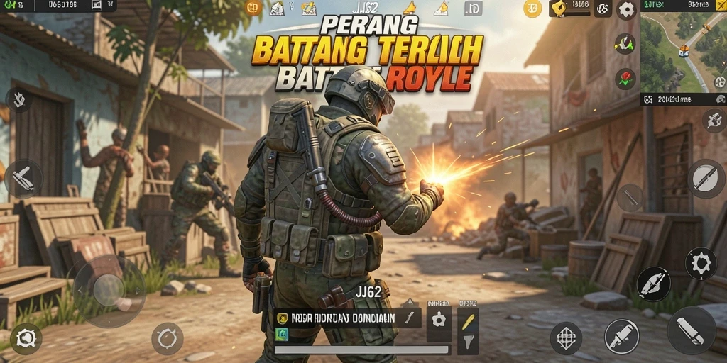 Tangkapan layar menunjukkan aksi intens dalam gameplay Battle Royale.