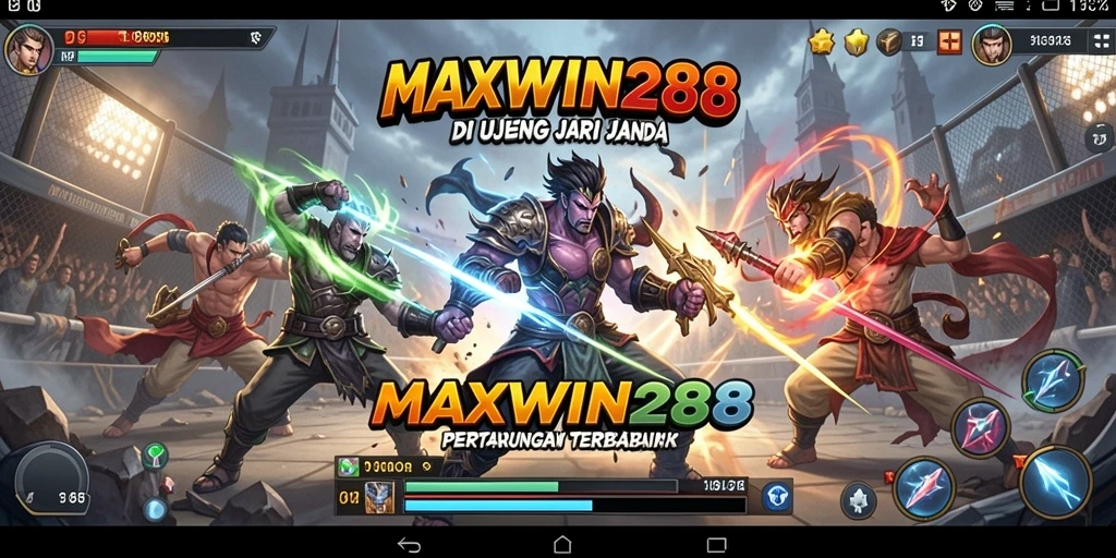 Tangkapan layar gameplay <strong>MAXWIN288</strong> dengan karakter bertarung dalam aksi.