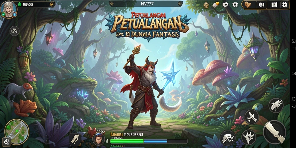 Tangkapan layar gameplay NV77 yang menampilkan petualangan epik di dunia RPG.
