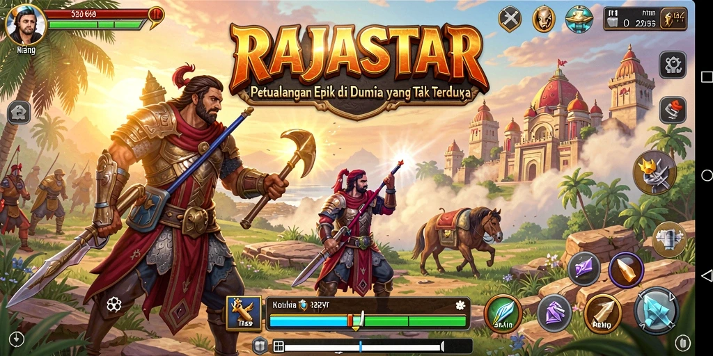 Tampilan gameplay utama RAJASTAR dalam petualangan yang mendebarkan.