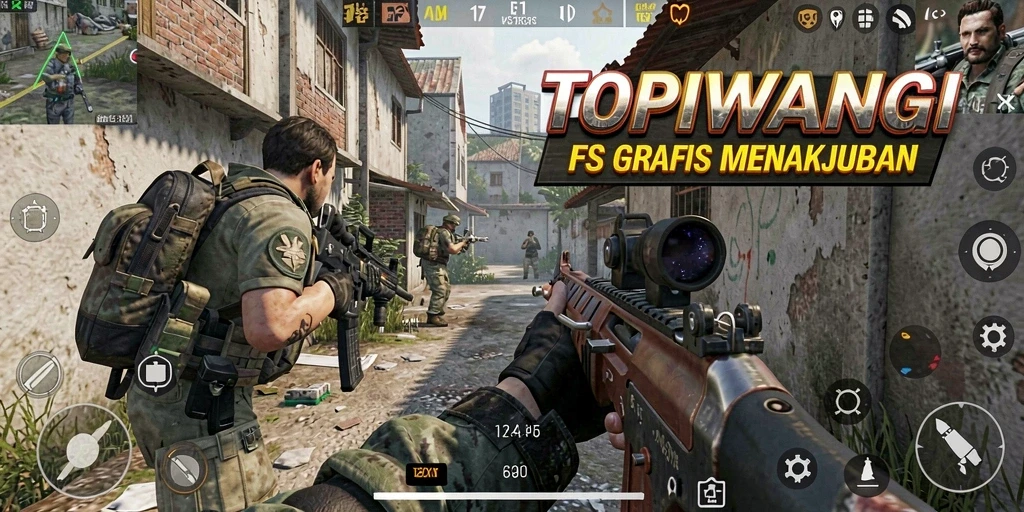 Gameplay intens TOPIWANGI dengan aksi menembak seru.