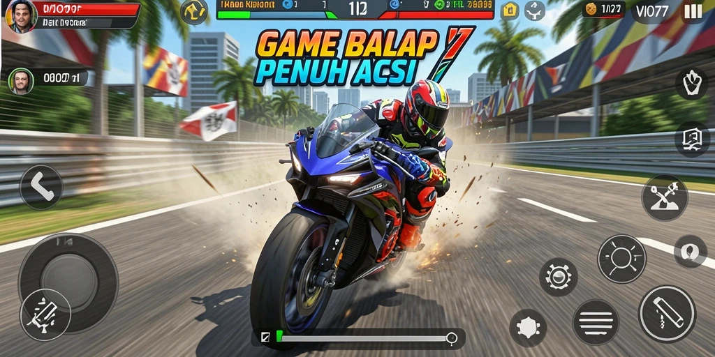 Screenshot VIO77 menampilkan aksi balapan motor yang seru.